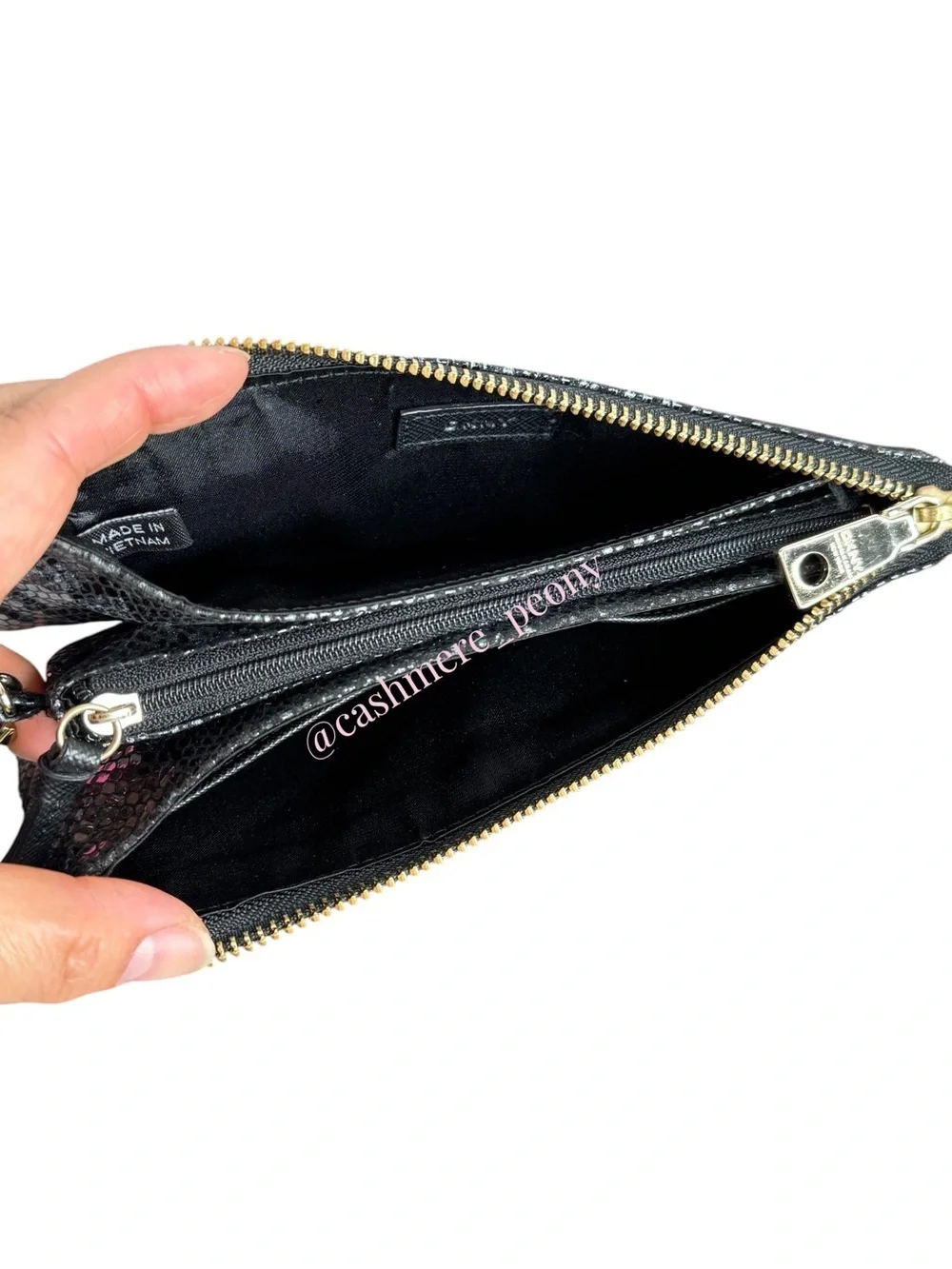 DKNY Black Snake-Print Wristlet Clutch Wallet with Gold Hardware